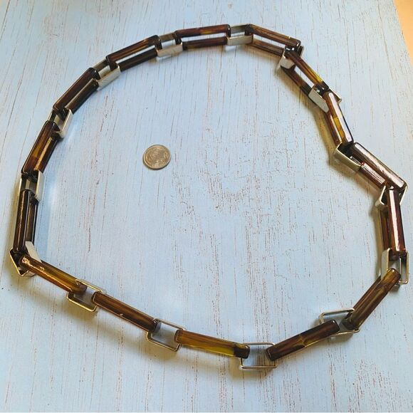 Acrylic Tortoise Shell and Gold Link Necklace - Picture 1 of 2